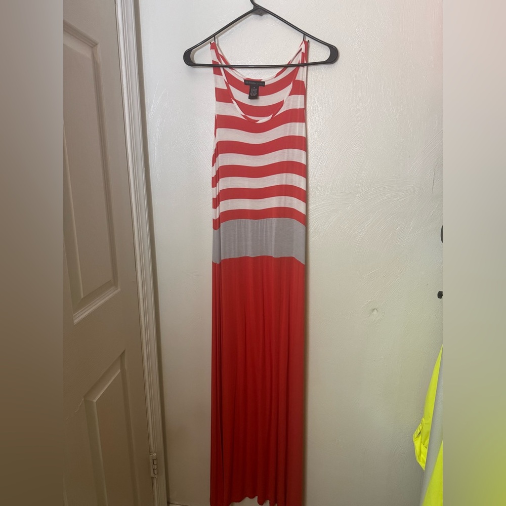 Red and White Striped Maxi Dress